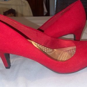 Women’s red velvet heels.